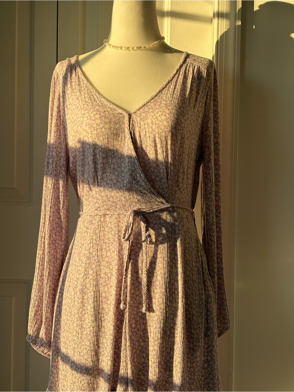 American Eagle Outfitters Lavender Wrap-Front Long Sleeve Tunic
